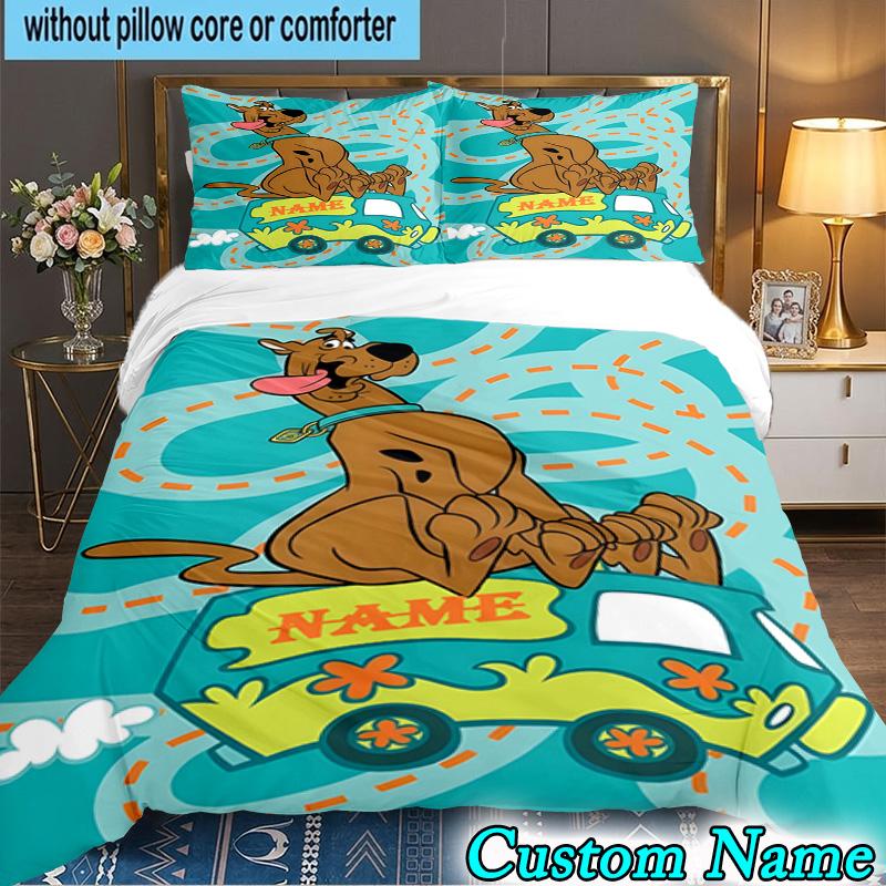 3PCS Custom Name Scooby dog Bedding Set Printed Duvet Cover Closure Includes 1 Duvet Cover & 2 Pillowcases for All Seasons Bedroom Decor