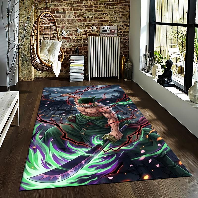 "Anime Warrior Carpet with Green Flame Sword and Dynamic Design" Suitable for use as an anti-slip for living room bedroom sofas