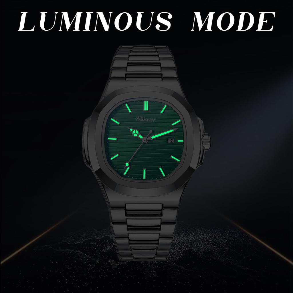 Watch Bracelet Wristwatch Seiko Square Luminous Pointer Stainless Steel Belt Quartz Watch Cool Business Everyday Green Men's Luminous Men's