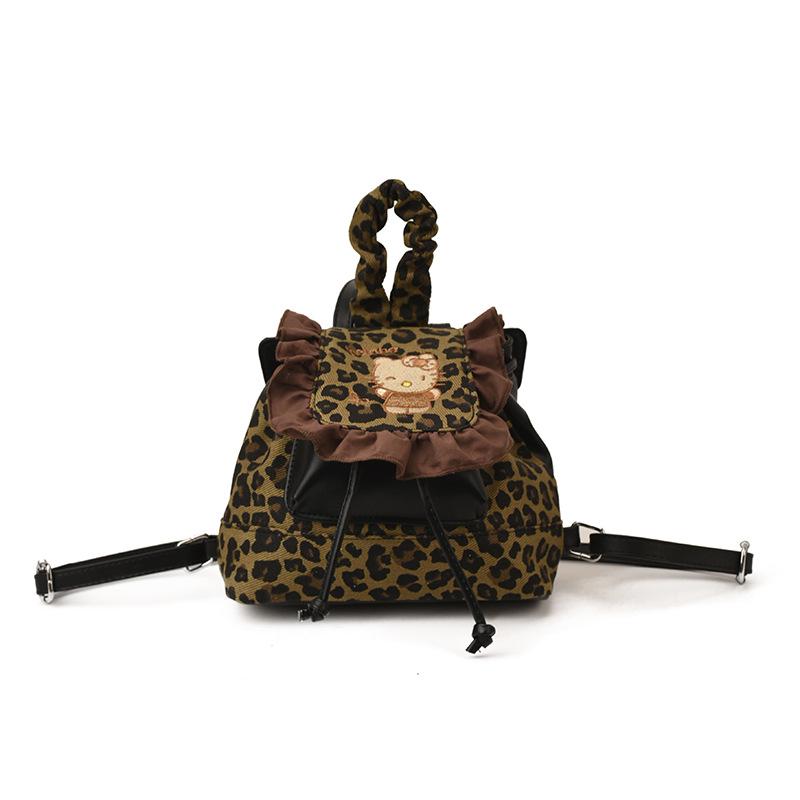 

Рюкзак Hello Kitty в корейском стиле, ретро, с кружевом и леопардовым принтом чёрный