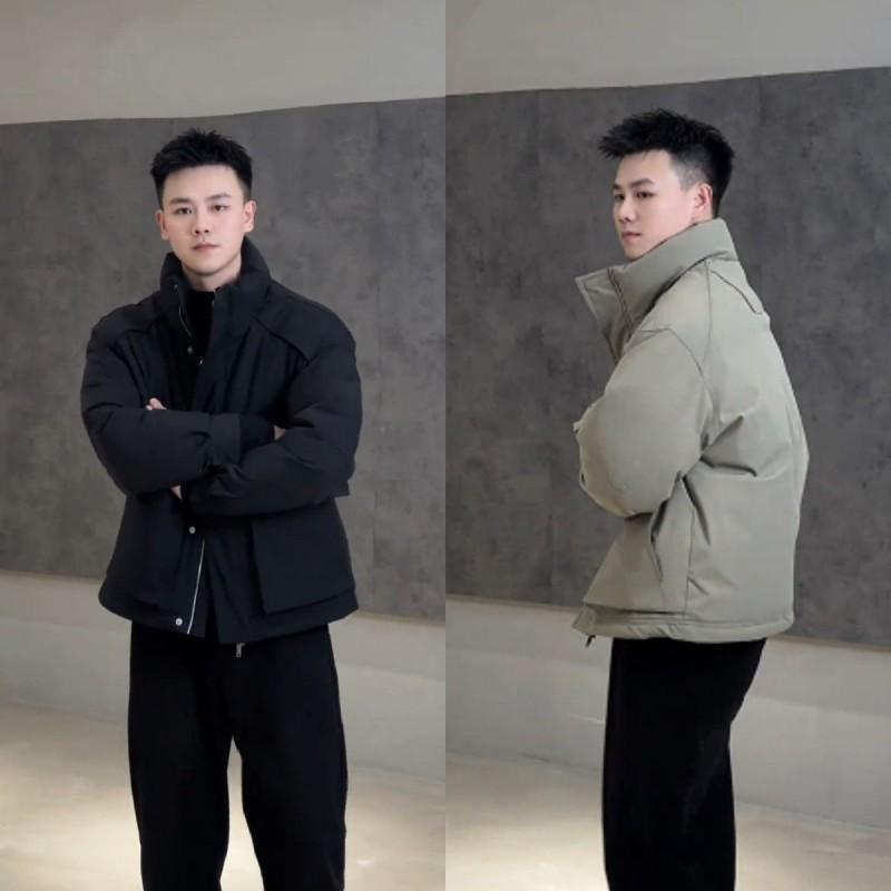 Mens Casual Fashion Simple Solid Color Warm Cotton Jacket Winter Outdoor Loose Fit Coat