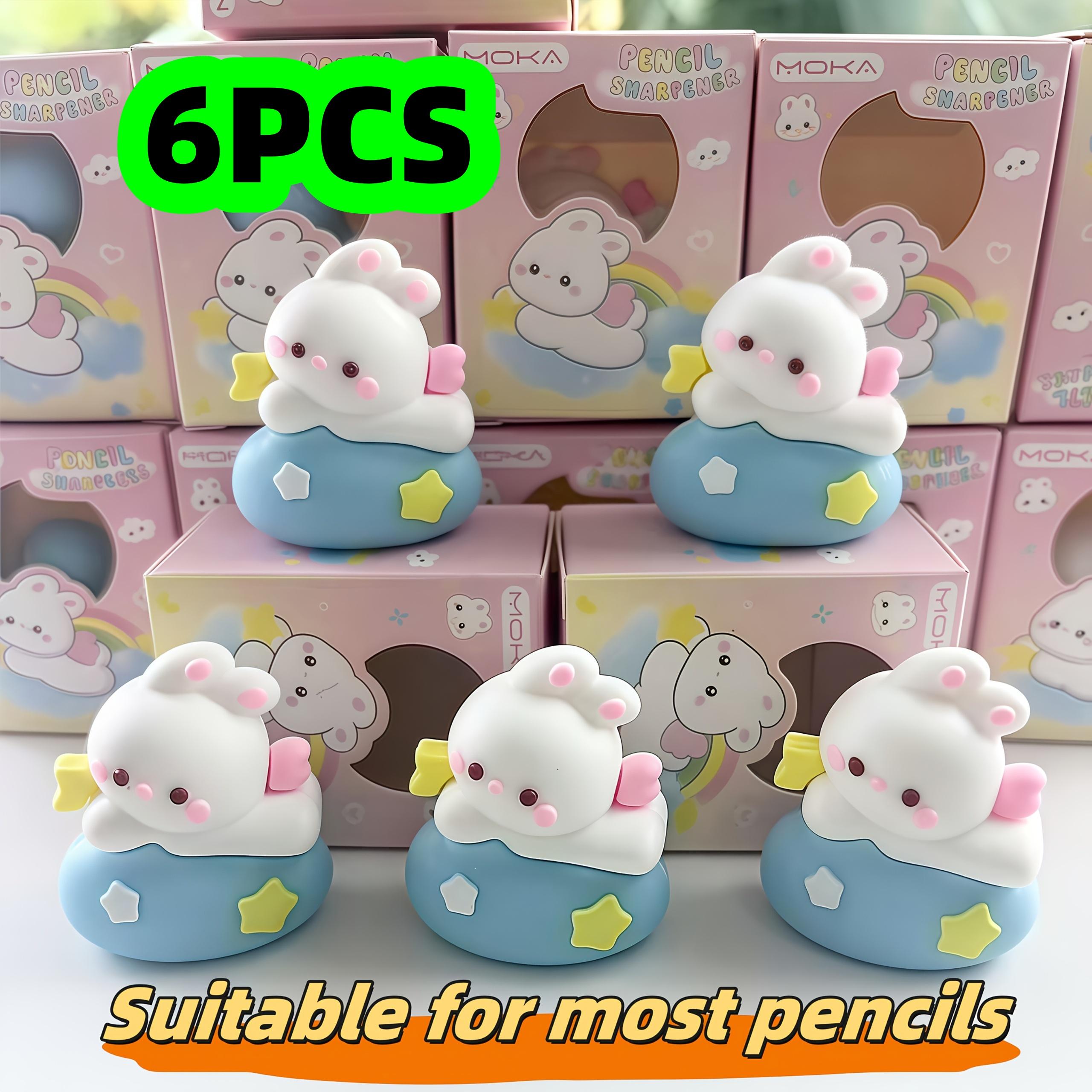 6-Piece Set of Mini Pencil Sharpeners, Desktop Decorations, Cute Strawberry Bunny, Rainbow Bunny Design, Cartoon Cute Pencil Sharpene