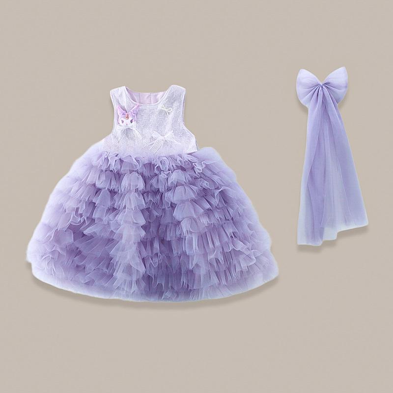 2026 Summer Purple Layered Dress for Girls - Stylish Princess Vest Dress 140 cm