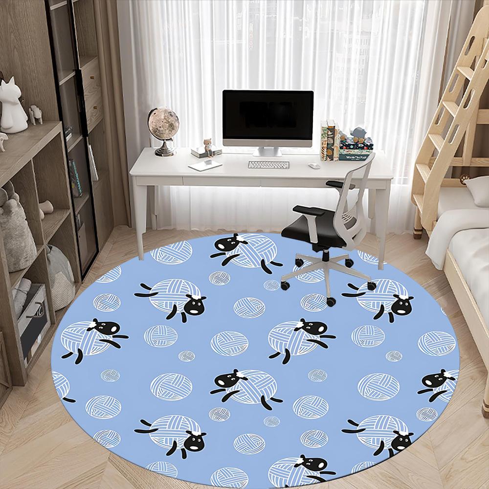 1PC Sheep Yarn Pattern Office Round Area Rug, Mat Suitable For Office, Under Office Chairs Bedroom Living Room Home Decor, Room Deco