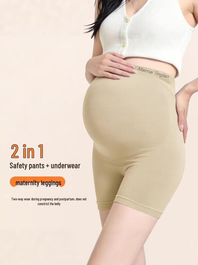 High Waist Plus Size Maternity Leggings with Antibacterial 2-in-1 Safety Shorts - Comfortable, Supportive & Highly Elastic for Belly Support