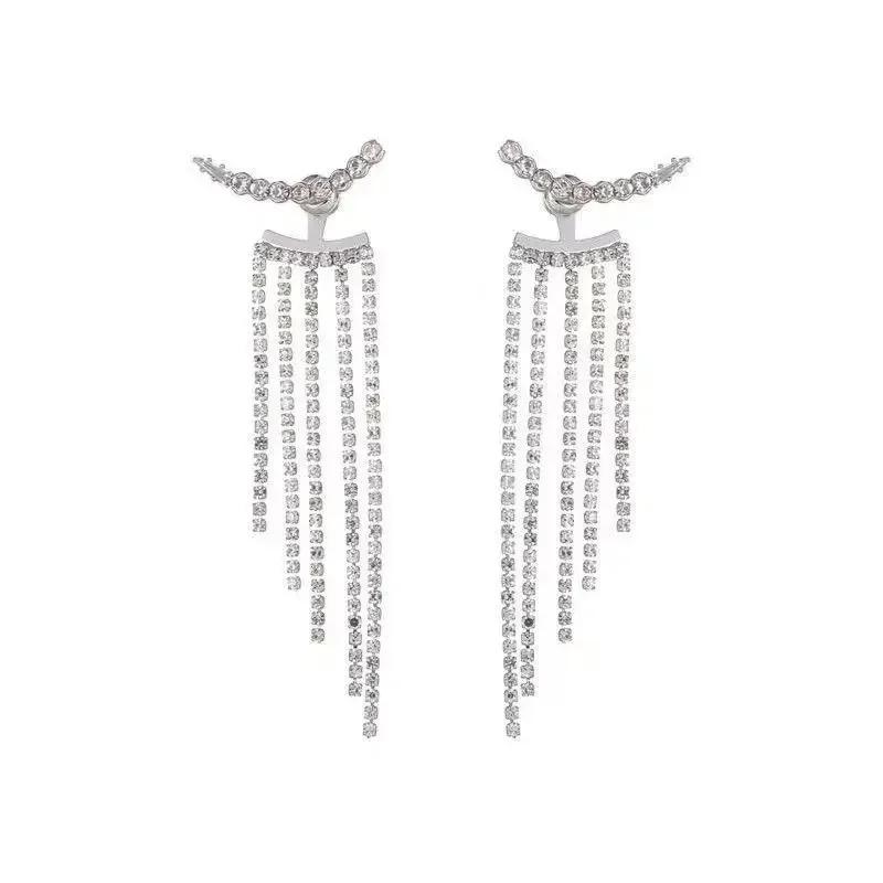 Luxury Women's Earrings Rhinestone Fringe Hanging Zircon Earrings New Shiny Wedding Statement Party Fashion Zircon Gifts 2024