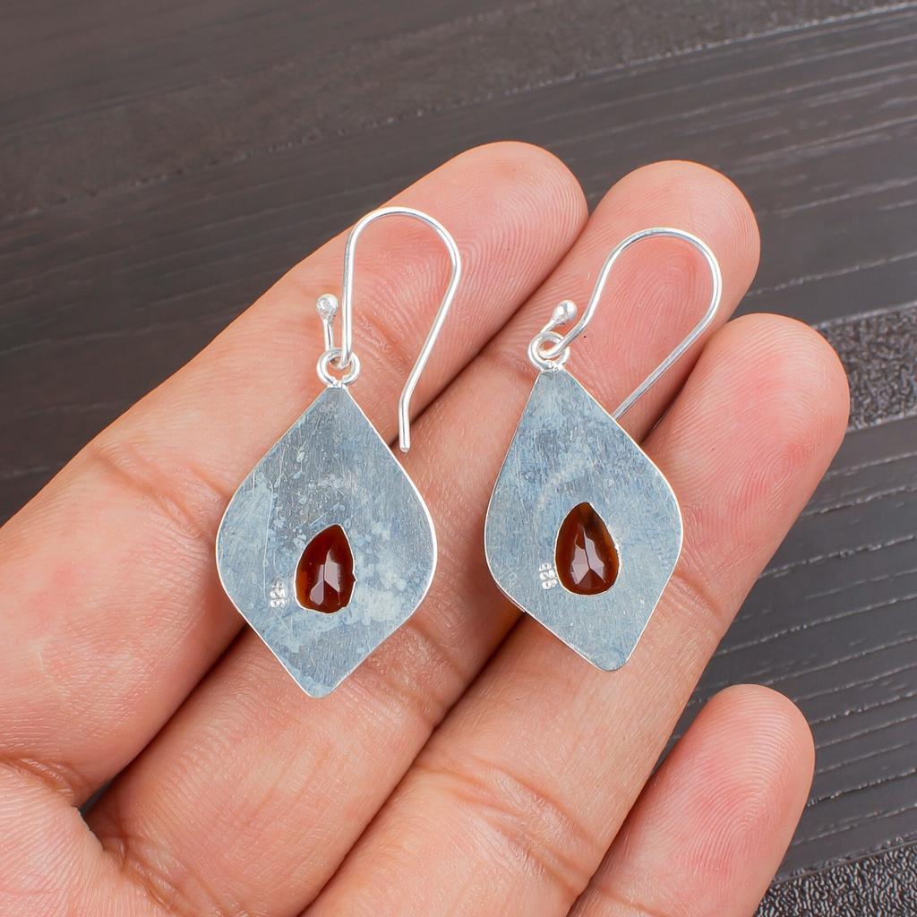 Citrine Gemstone 925 Stamped Silver Jewelry Handmade Earrings 1.90" Gift For Mom EE-35-1