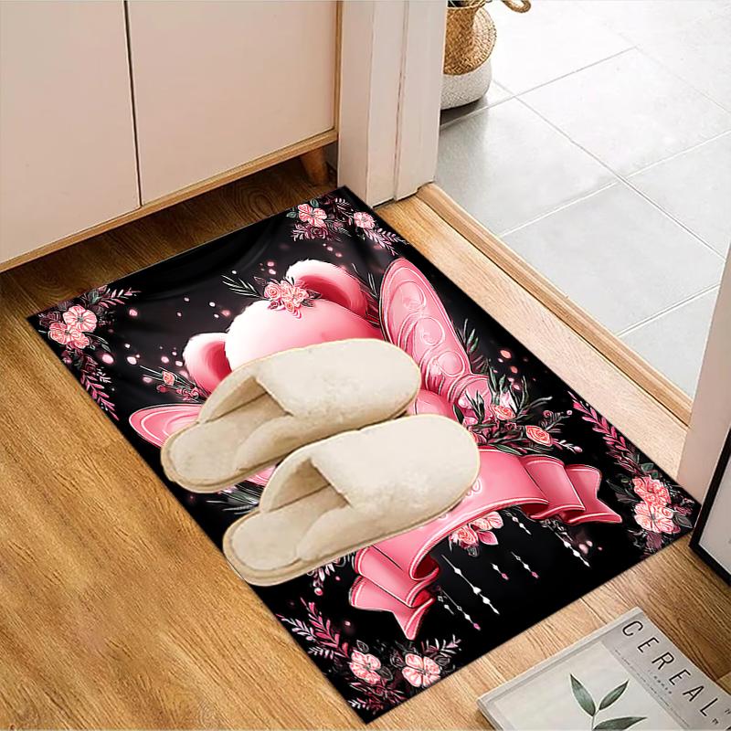 1PC Custom Name Pink Fairy Bear Theme Floor Mat Ideal for Living Room, Game Rooms, Office, Bedroom,Floor Mat Playful Design