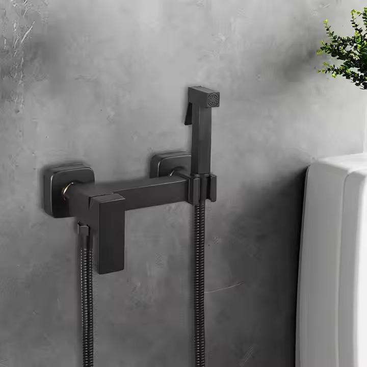 Toilet Bidet Attachment Brass Shower Tap Wall-Mounted Cold Hot Water Mixer Crane Rectangle Shower Sprayer Head Apartment