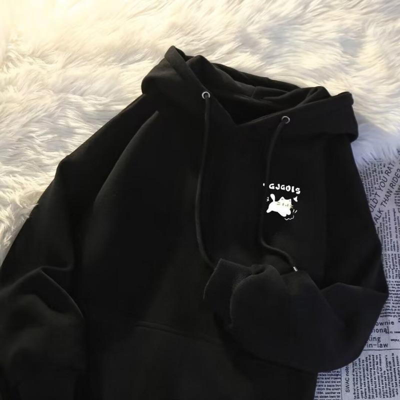 

Простая зимняя куртка с принтом черного кота, повседневный спортивный стиль, с капюшоном, на молнии, кардиган на молнии, с длинным рукавом S