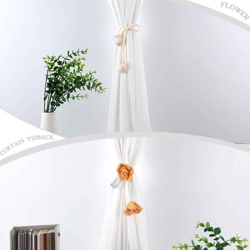 Flower Shape Curtain Holdbacks Polyester Fabric Multiple Color Option Simple Setup Window Decoration