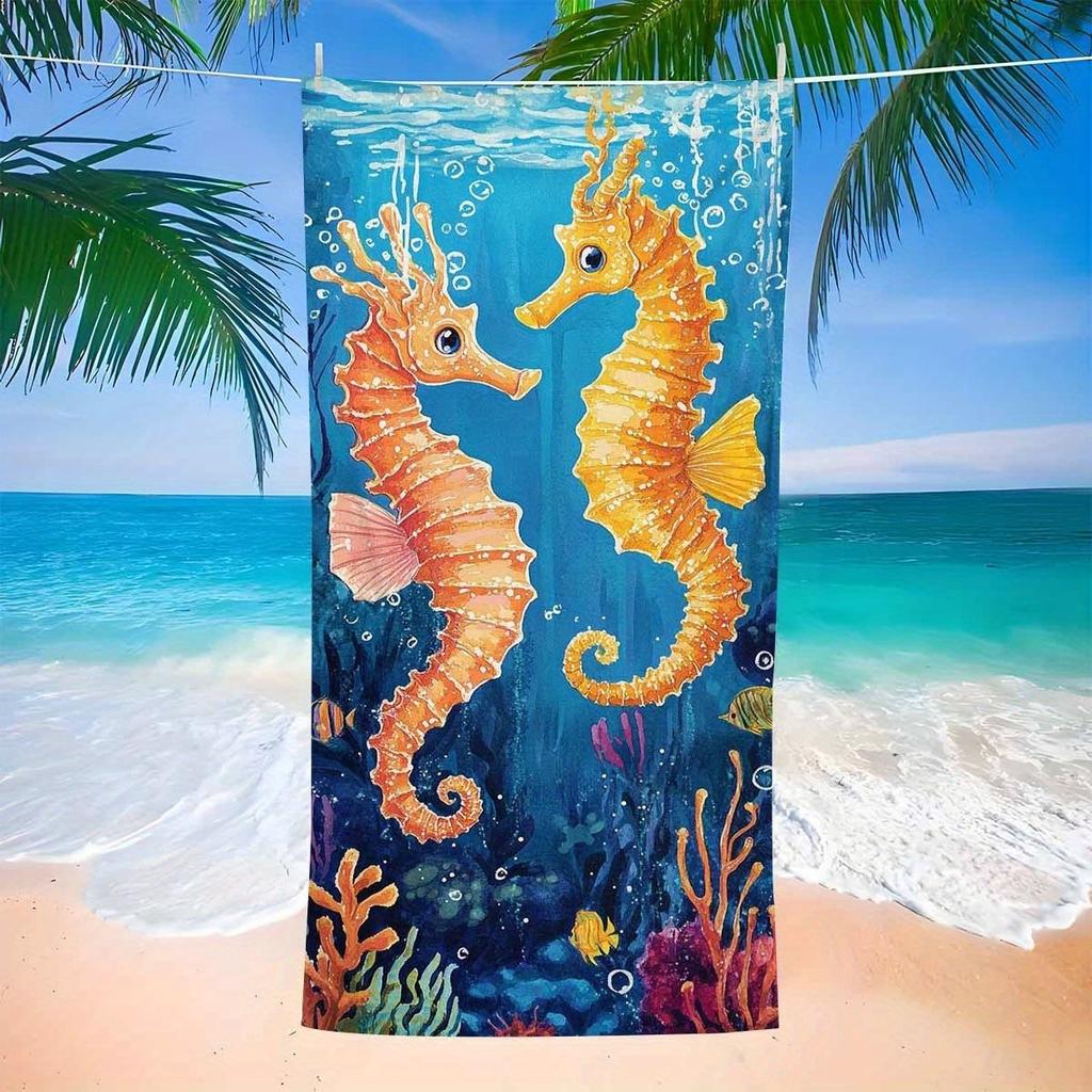 Lebhaftes Seepferdchen & Korallenriff Unterwasser Design Muster Schwimmtuch Sommer Strand Camping Schwimmbad Reiseutensilien