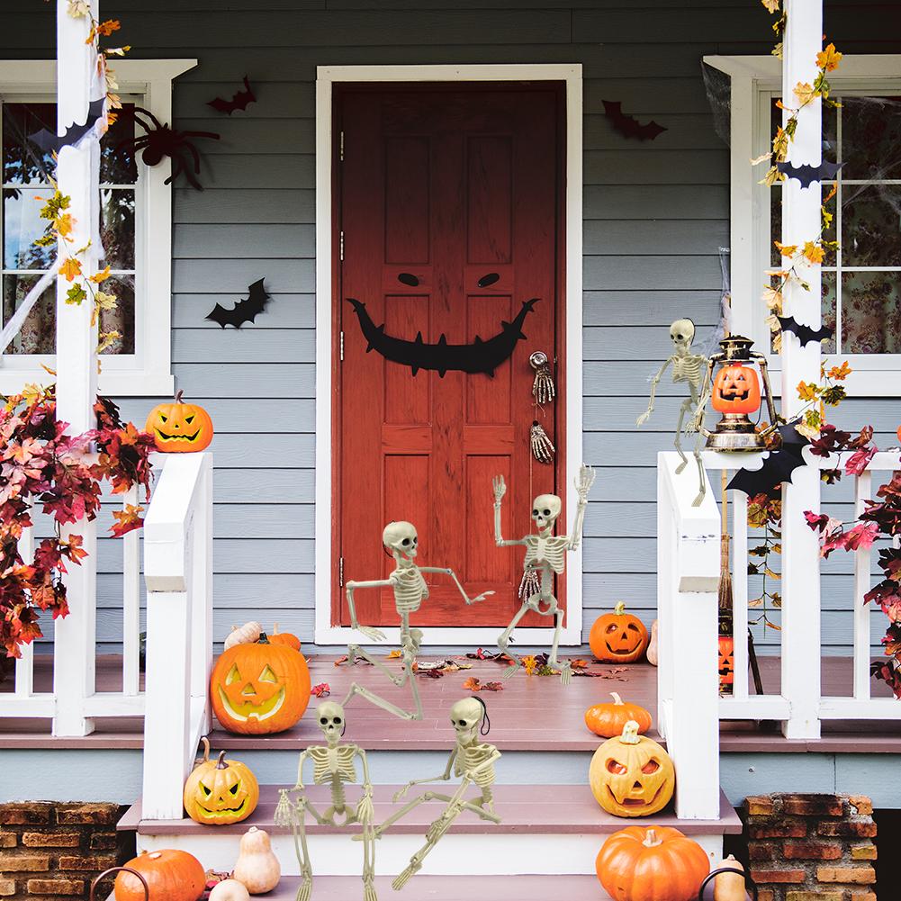 Halloween Full Body Posable Hanging Skeleton Realistic 16/24in Plastic Faux Skeleton Ornament Spooky Indoor Outdoor Party Favors