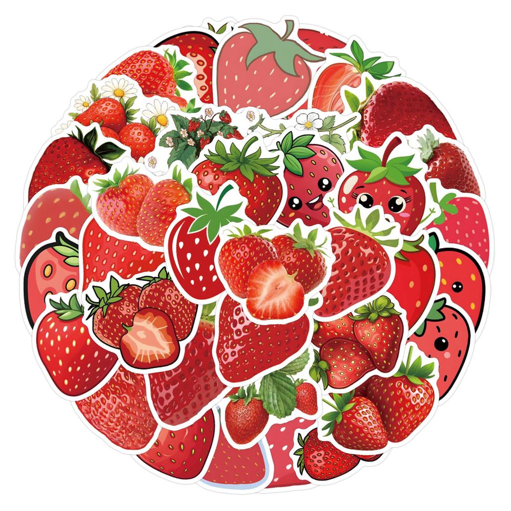 55 Pcs Strawberry Cartoons Graffiti Stickers: Waterproof & Perfect for Skateboards and Decorations