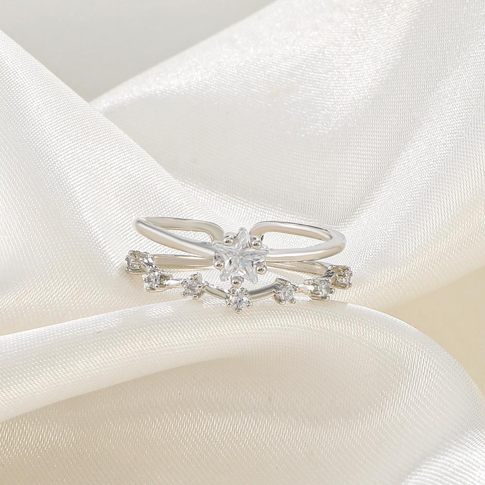 High-quality Retro Double-layer Ring for Women, Niche Ins Copper Micro-inlaid Zircon Butterfly Live Adjustable Simple Ring