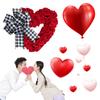 Artificial Heart Wreath with Bows Heart Love Flower Garland Wall Hanging Sign for Valentine's Day Front Door Wedding Party Decor