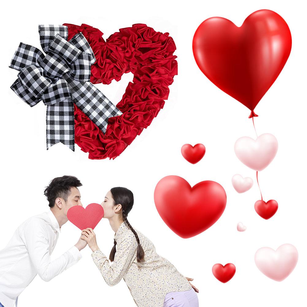 Artificial Heart Wreath with Bows Heart Love Flower Garland Wall Hanging Sign for Valentine's Day Front Door Wedding Party Decor