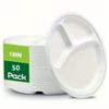 50 Pcs 10 - Inch 3 - Compartment Disposable Plates - Biodegradable for Meals, BBQ, Parties & Picnics