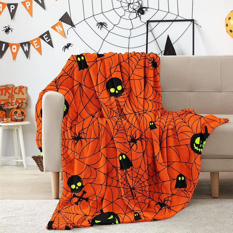 Halloween Sofa Blanket Autumn Thanksgiving Gift Throw Pumpkin Print Flannel Coverlet