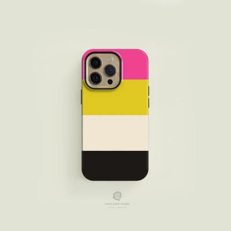 

luxury Clmj Striped Pink Yellow Phone Case for iPhone 16 15 14 13 12 11 Pro Max Plus Magnetic Double-layer Back Cover iPhone 11