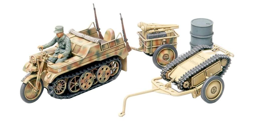 Tamiya Military Miniature Series 02 German Army Kettenkrad Towing Set with Infantry Cart Goliath Plastic Model Kit 32502 1/48 No.
