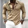 Men's High-quality Personalized Geometric Printed Long Sleeved Shirt with White Collar Shirt, Trendy Casual Men's Clothing