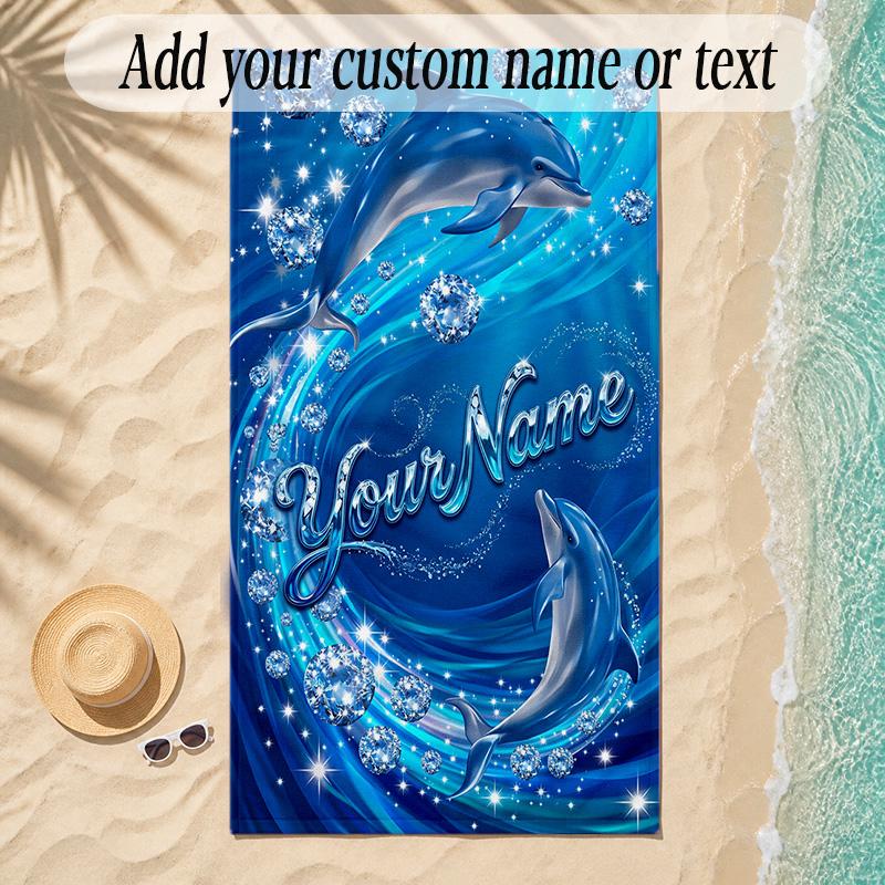 Mermaid Theme Soft Beach Towel Personalized Custom Name Text Towel Portable for Beach Pool Travel