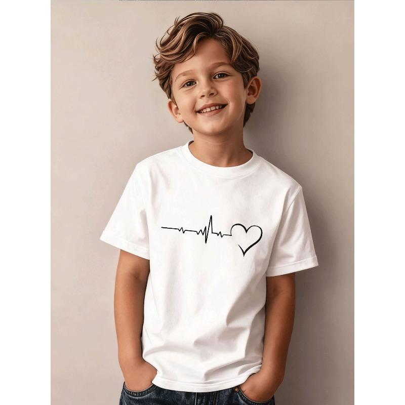 Boys Heartbeat EKG Heart Print Crewneck Short Sleeve Tee 110 белый