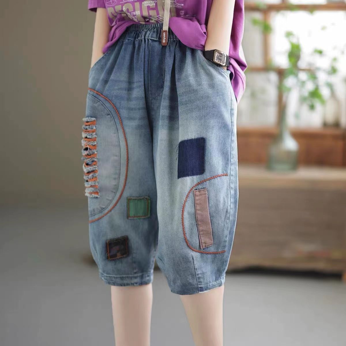 

Повседневные и удобные джинсовые шорты Haram с рваными отверстиями для женщин L