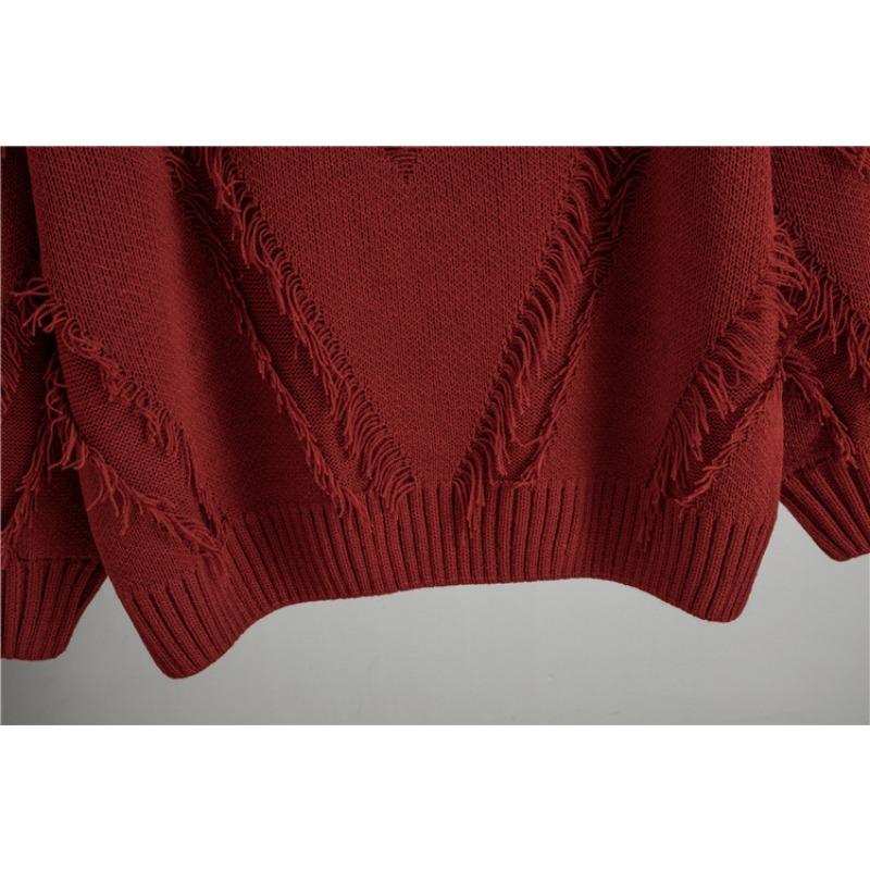 Loose Knitted V-neck Lazy Fringed Sweater Women's 2025 Autumn New Fashion Foreign Style Inner Top