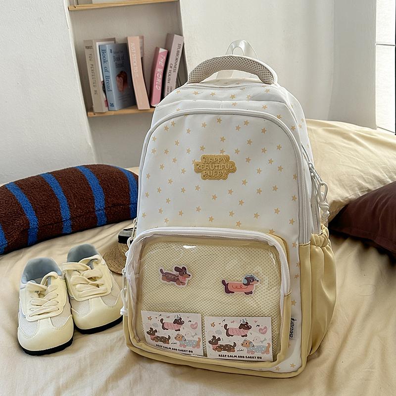 Women's Large Capacity Backpack Color Block Student Schoolbag Girls Stars Print Backpack