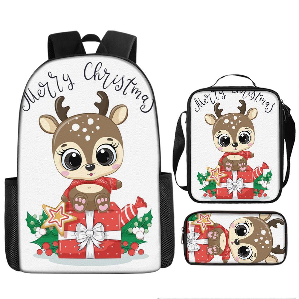 

Рюкзак Санта Клаус с рождественской елкой, школьная сумка для начальной школы, большая вместимость, сумка для досуга, сумка для ланча, пенал, набор из трех предметов Pencil Case