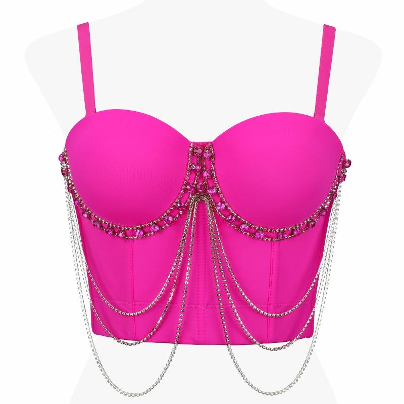 

Женское нижнее белье, бюстгальтер, сексуальный корсет с цепочкой и елочкой, бретельки, французские внешние топы на бретелях с каплевидными кристаллами 36B