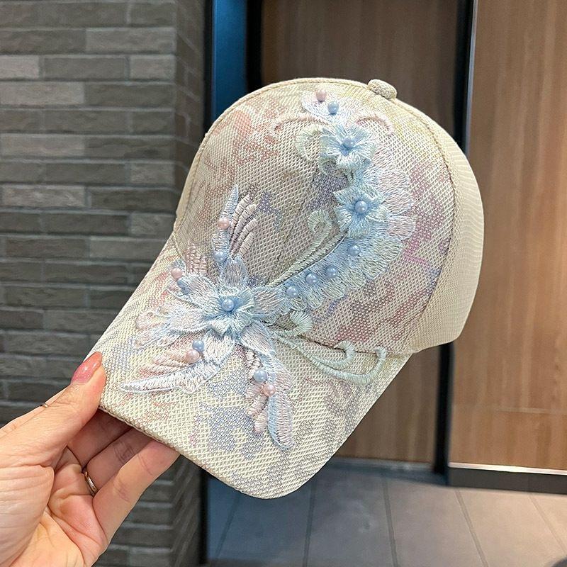 Sunscreen Hat Women's Summer Hat Sweet Flower Embroidery Women's Baseball Cap Summer Thin Sunshade Cap