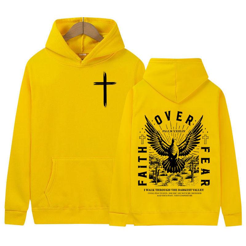 Jesus Faith Over Fear Inverse Letter Print Hoodie Christian Retro Fashion Harajuku Sweatshirt Unisex Fleece Oversized Hoodies