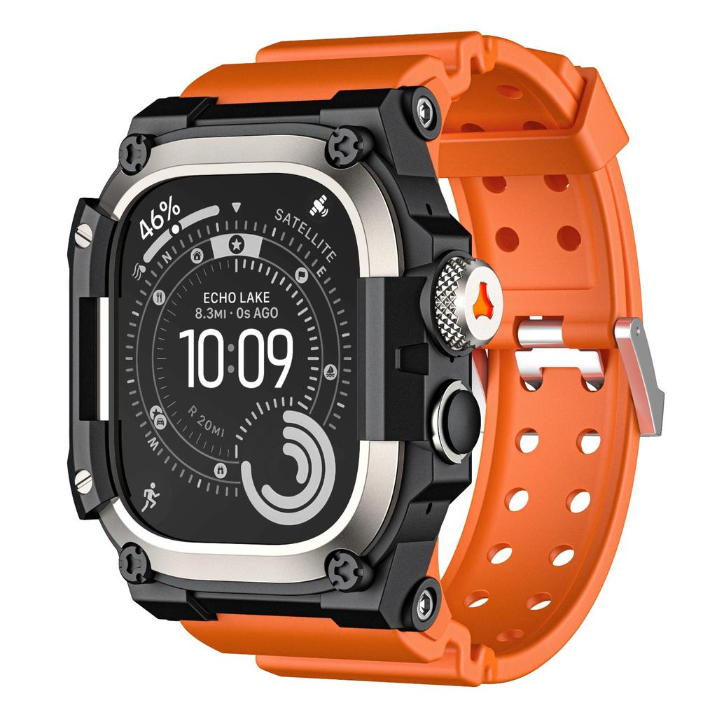 Robustes Integrationsband mit Hülle für Apple Watch Ultra 3/2/1 49mm Sport-Silikonarmband mit Metall-Stoßfängerabdeckung für iWatch Ultra