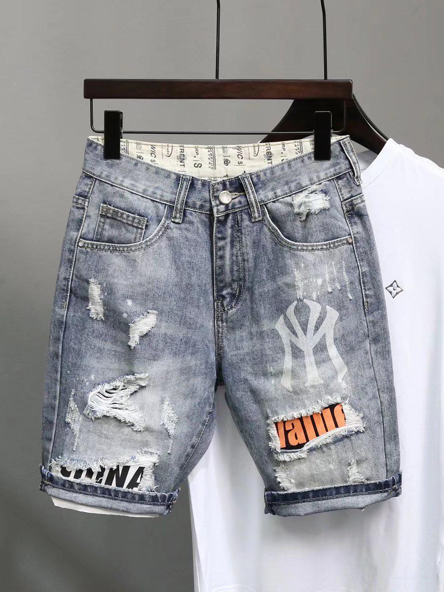 

Светлые рваные шорты в корейском стиле: Модные мужские бриджи с принтом и застежкой «пять точек» 32