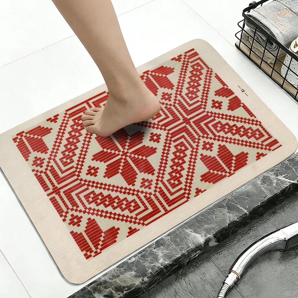 Pattern Swedish Folk Art Floor Mat Diatomite Bath Mat, Quick Dry, Absorbent, Multi-Scene Mat