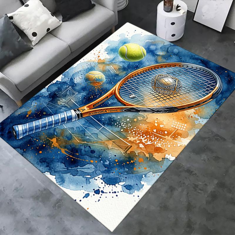 Tennis Racket,Tennis Ball Pattern Printed Chair Mat -Decorative Mats for Office Tables,Coffee Tables - Durable and Fashionable Carpet0331048