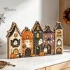 Small Wooden Village Set Halloween Retro Haunted Tabletop Decor, Fall Farmhouse Witch Autumn Theme Interior Ornaments House Ornament, Ghost