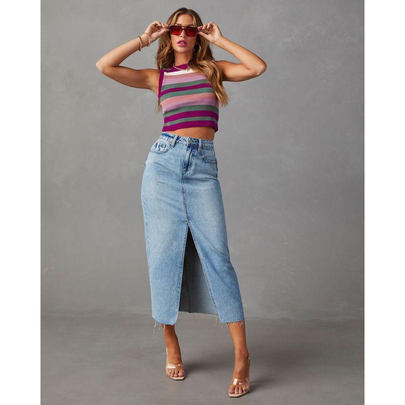 

High Waisted Split Denim Skirt for Women High Waist Slit Denim Skirt Women Light Blue XXL