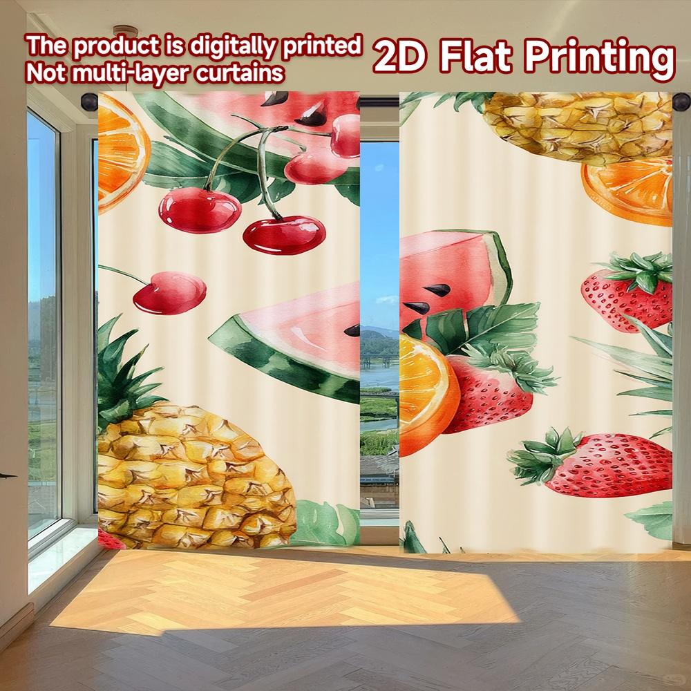 

Set Of 2 Flat Printing Curtains Without Rod Fruit Fiesta Design Holiday Easter Printed Prints Curtain Light Filtering Made Polyester W100*H70(CM)-Grommet top&1PCS