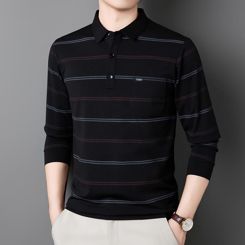 Autumn Men'S Lapel Long Sleeve Polo Shirt Pocket Fashion Business Casual Dad T-Shirt Men'S
