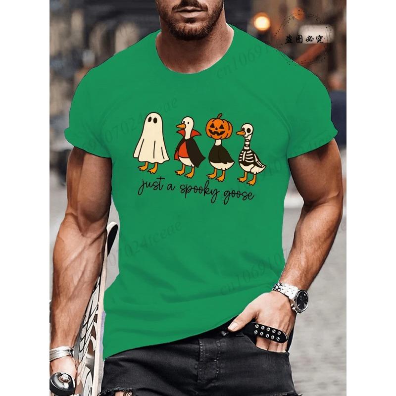 Summer Round Neck Halloween Ghost & Goose Graphic 3D Print T-shirts Fashionable Casual Short Sleeved Men's T-shirts