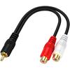 RCA 1 Male To 2 Female Audio Speaker Y Adapter Splitter Cable with OFC Conductor Dual Shielding Gold Plated Metal Shell Flexible PVC Jacket - 2 Pack