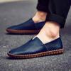 Genuine Cow Leather Mens Loafers Fashion Handmade Moccasins Soft Leather Blue Slip On Men's Boat Shoe PLUS SIZE 38~47