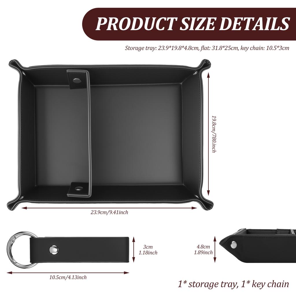 Vide-poche en cuir PU pour bibelots, pliable, pour téléphone, clés, portefeuille, pièces de monnaie, rangement de bureau, boîte à divers, organisateur de table de chevet pour la maison