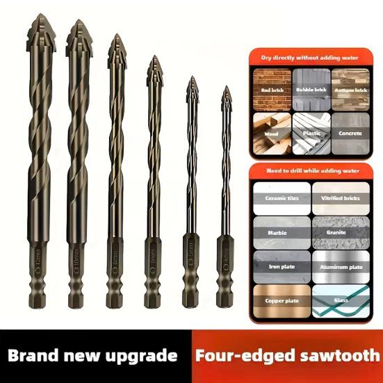 6 Pcs High-Strength Eccentric Twist Drill Bit Set 4/5/6/8/10/12mm Four-Flute Sawtooth Four Edged Serrated Eccentric Drill Bit