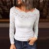 Schulter Langarm Tops Hohl Stickerei Spitze Shirt Tops Slim Fit Einfarbig Bluse Streetwear