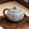 Ru Brennofen Blau Weiß Keramik Teekanne Kreative Teezubereiter Retro Handgefertigte Teekanne Kung Fu Teeset Haushalts-Teegeschirr Tee-Sieb